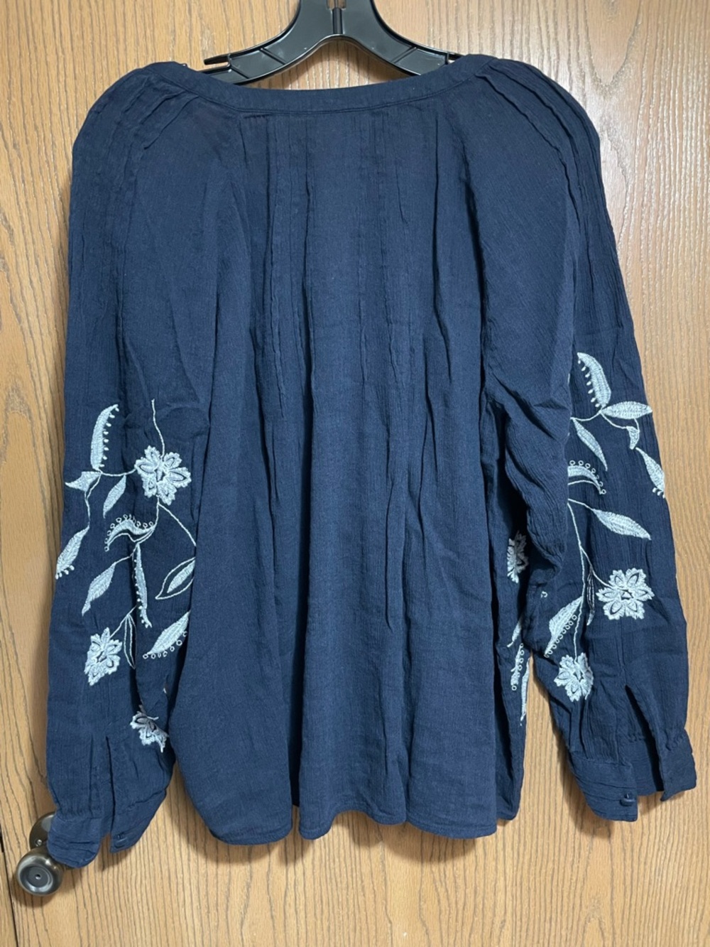 J. Jill Navy Peasant Blouse with White Floral Embroidery - Picture 2 of 6